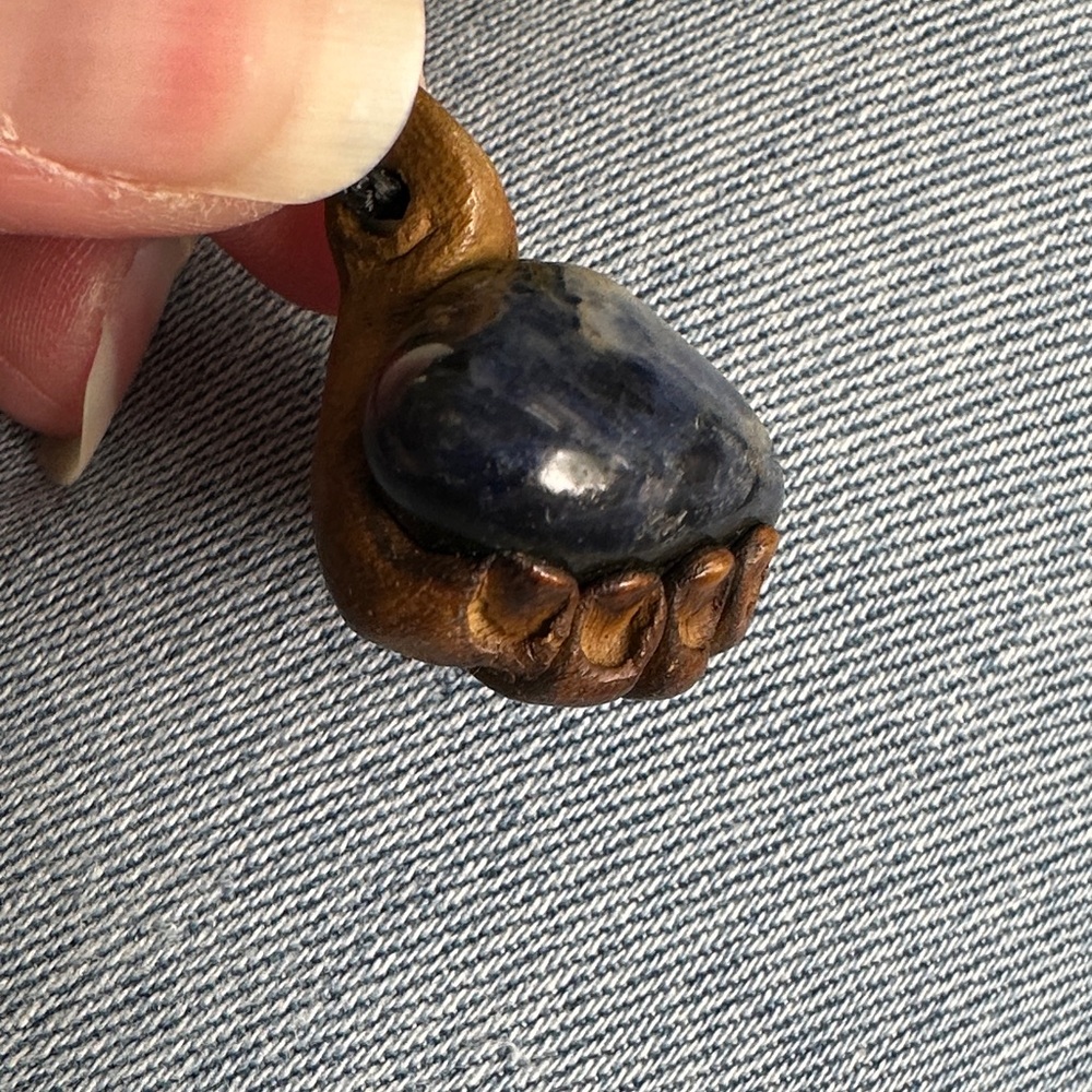 “HAND in “STONE” Handmade pottery Pendant with Dark Blue Stone - Picture 2 of 16